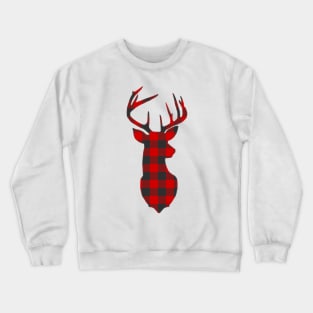 Christmas Deer Head Red Buffalo Plaid Crewneck Sweatshirt